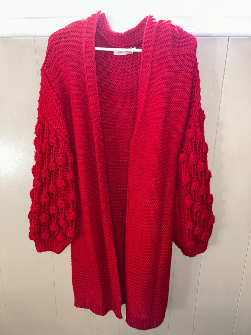 Simply Couture Red Chunky Bubble Sleeve Open-Front Cardigan